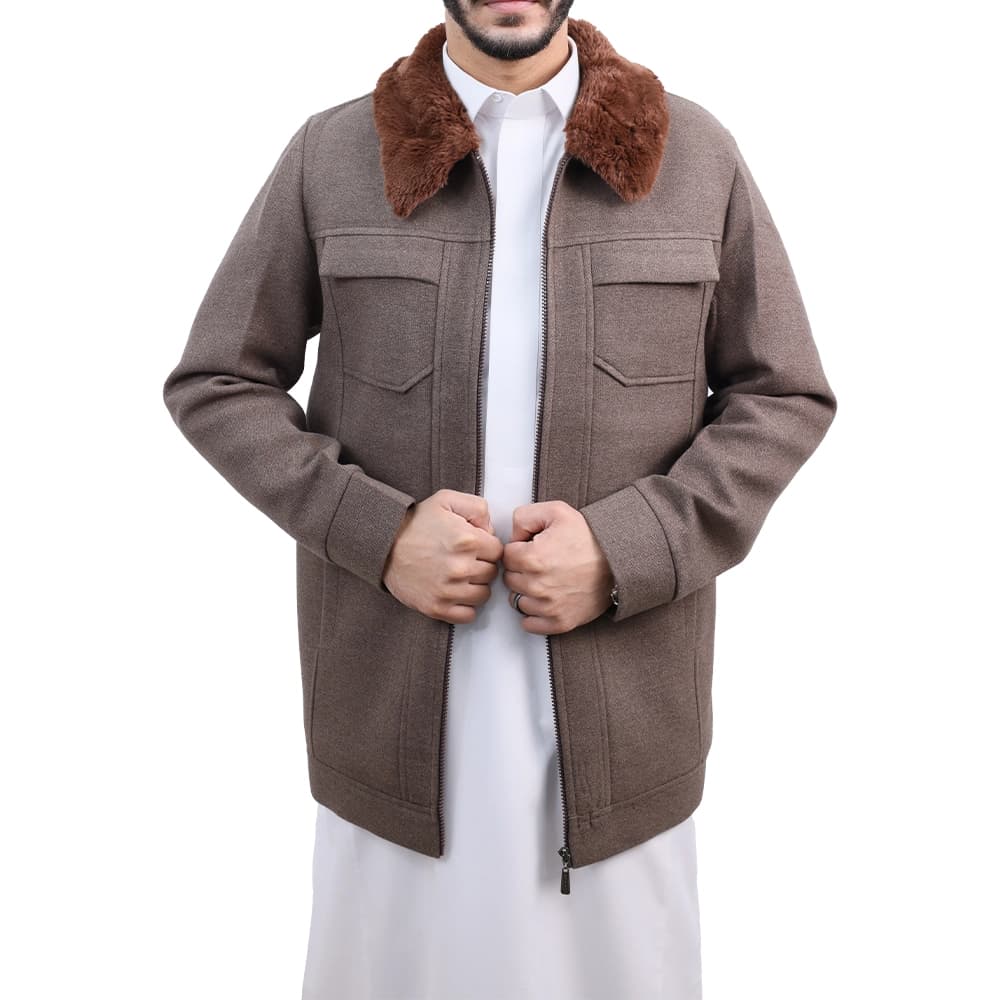 جاكيت جوخ ياقة فرو م 97357